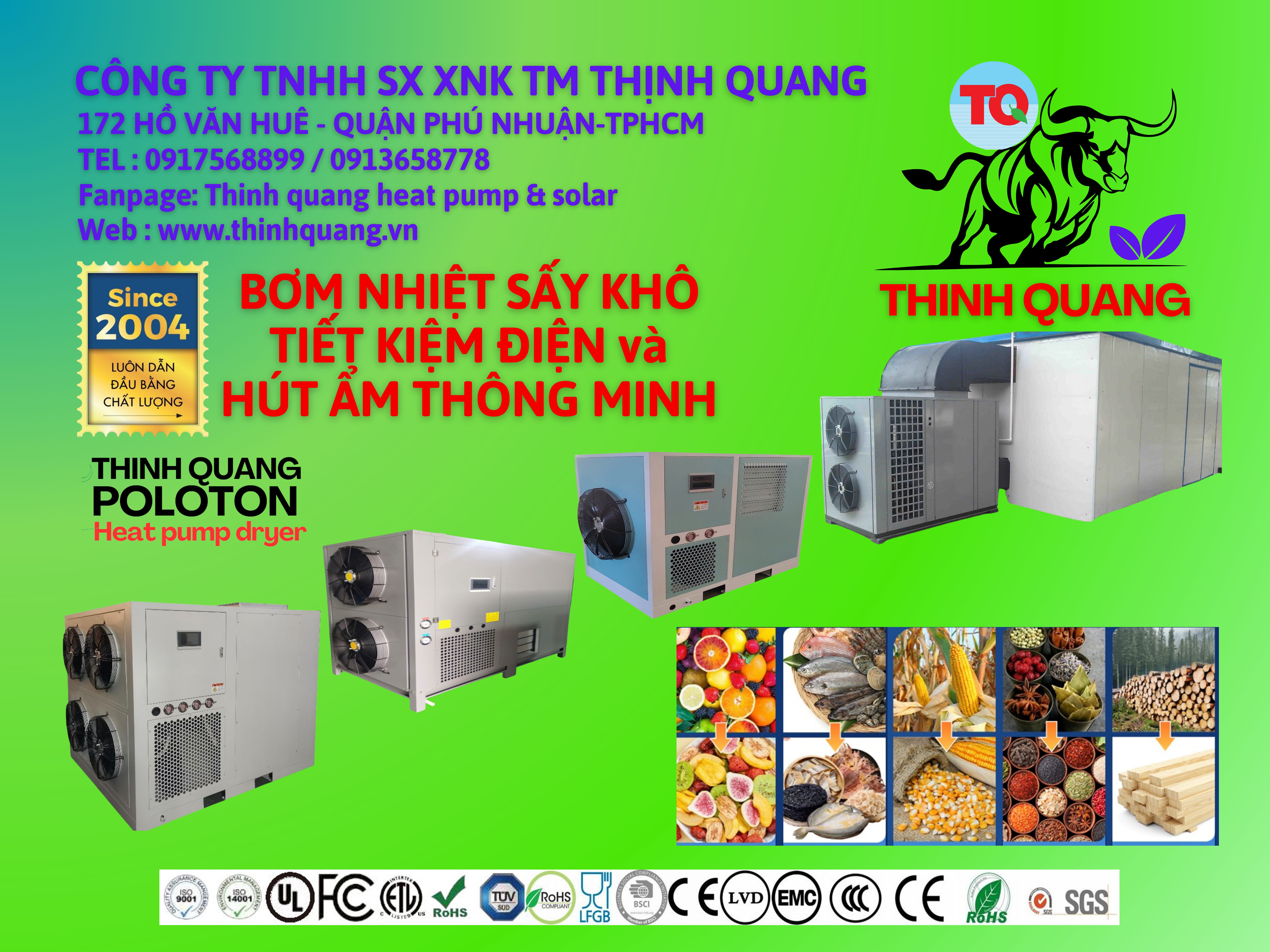 MÁY SẤY:BƠM NHIỆT SẤY KHÔ TIẾT KIỆM ĐIỆN VÀ HÚT ẨM THÔNG MINH .CÔNG SUẤT TỪ 150kg-100.000kg/mẻ sấy